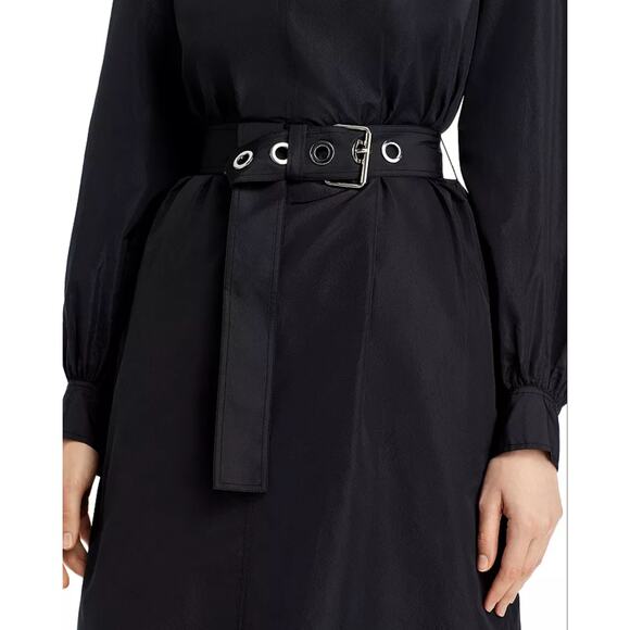 Lafayette 148 New York Porter Belted Dress Medium Long Sleeve Collared Black - Picture 6 of 12